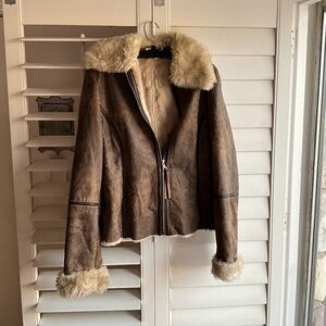Express  Y2K leather brown fur jacket size 8